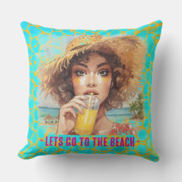 Tropical Beach, Lets Go to The Beach,Orange Turquo Buitenkussen