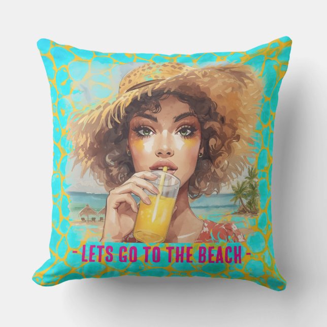 Tropical Beach, Lets Go to The Beach,Orange Turquo Buitenkussen (Voorkant)