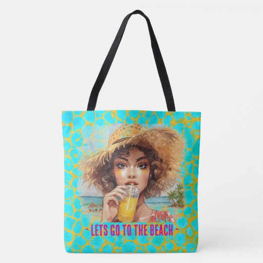 Tropical Beach, Lets Go to The Beach,Orange Turquo Tote Bag (Voorkant)