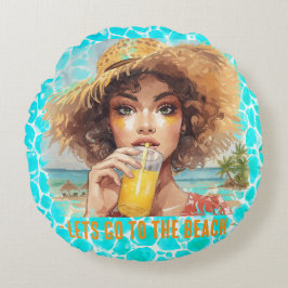 Tropical Beach, Lets Go to The Beach Rond Kussen