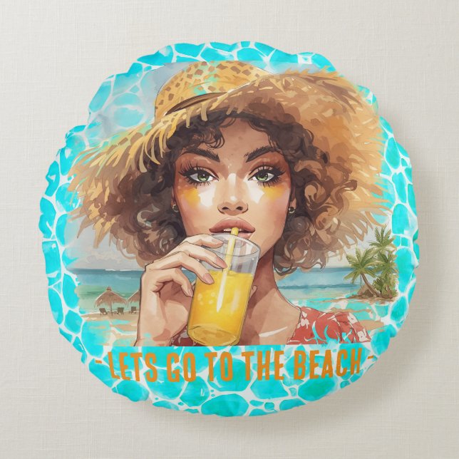 Tropical Beach, Lets Go to The Beach Rond Kussen (Voorkant)