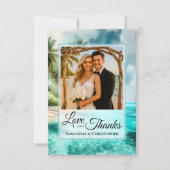 Tropical Beach Love & Thanks Photo & Note Wedding Bedankkaart (Voorkant)