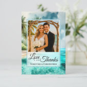 Tropical Beach Love & Thanks Photo & Note Wedding Bedankkaart (Staand voorkant)