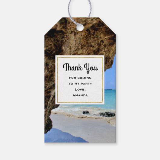 Tropical Beach met een Big Rock Party Bedankt Cadeaulabel (Voorkant)