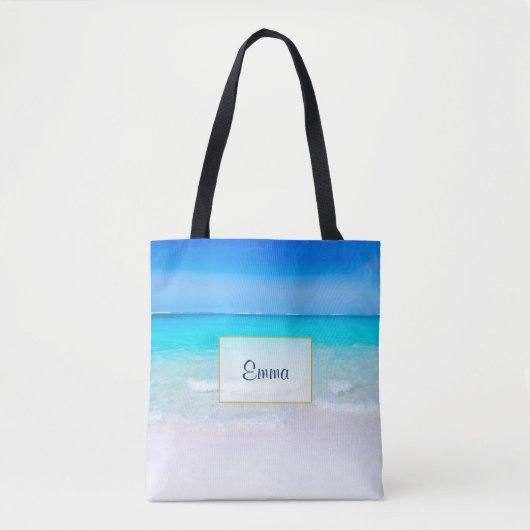 Tropical Beach met een Turquoise Zee Gepersonalise Tote Bag (Voorkant)