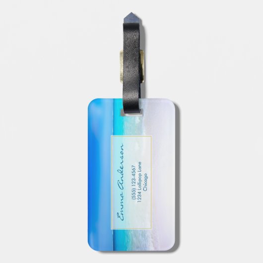Tropical Beach met een Turquoise Zee Monogram Bagagelabel (Achterkant verticaal)