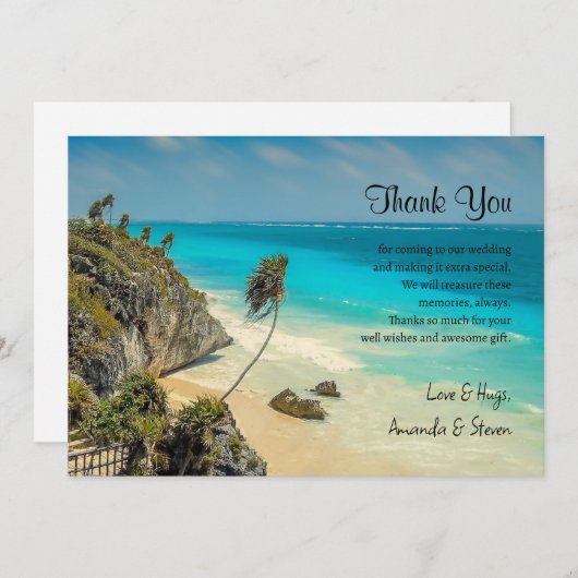 Tropical Beach met Palm Trees Bruiloft Dank u Bedankkaart (Voorkant / Achterkant)