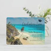 Tropical Beach met Wind Swept Palms Afstuderen Kaart (Staand voorkant)