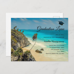 Tropical Beach met Wind Swept Palms Afstuderen Uitnodiging Briefkaart
