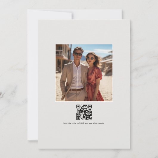 Tropical Beach Monogram Trouwfoto en QR-code Kaart (Achterkant)