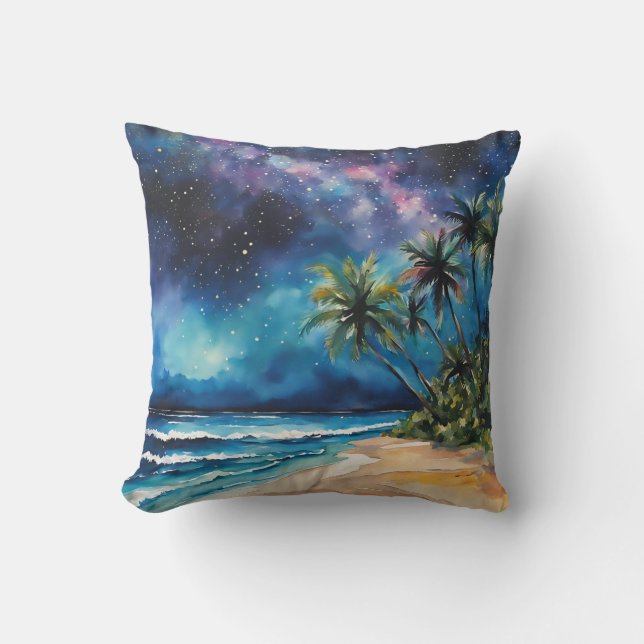 Tropical Beach Night Sky Kussen (Voorkant)