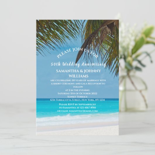 Tropical Beach Ocean 50e bruiloft Jubileum Kaart (Staand voorkant)