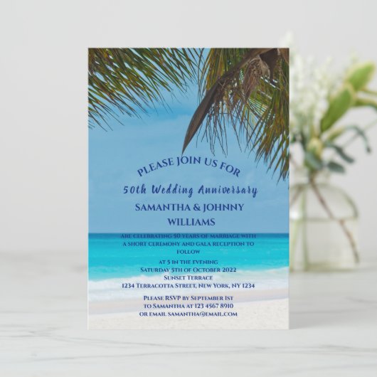 Tropical Beach Ocean 50e bruiloft Jubileum Kaart (Staand voorkant)