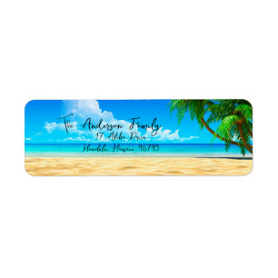 Tropical Beach Ocean Palm Trees Retouradres Etiket