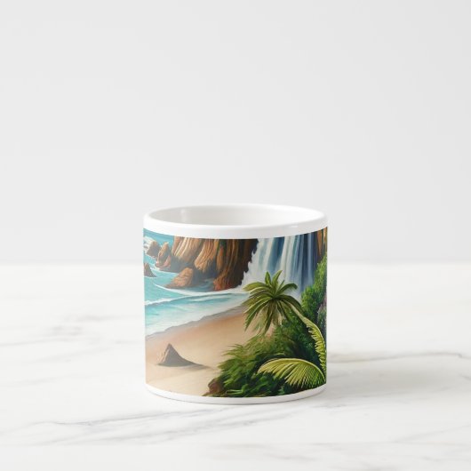 Tropical Beach Ocean Palmbomen espresso cup Kop (Voorkant)