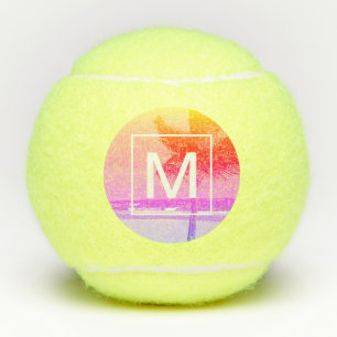 Tropical Beach Ocean Roze Monogram Tennisballen