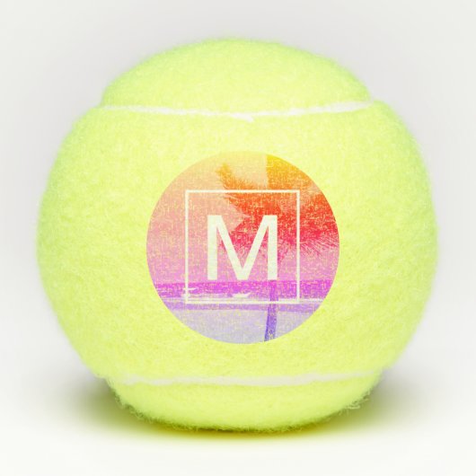 Tropical Beach Ocean Roze Monogram Tennisballen (Voorkant)