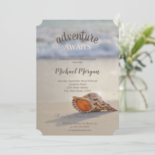Tropical Beach Ocean Seashell Pensioenfeest Kaart (Staand voorkant)