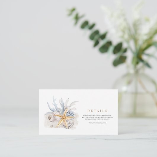 Tropical Beach Ocean Shell bruiloft details Informatiekaartje (Staand voorkant)