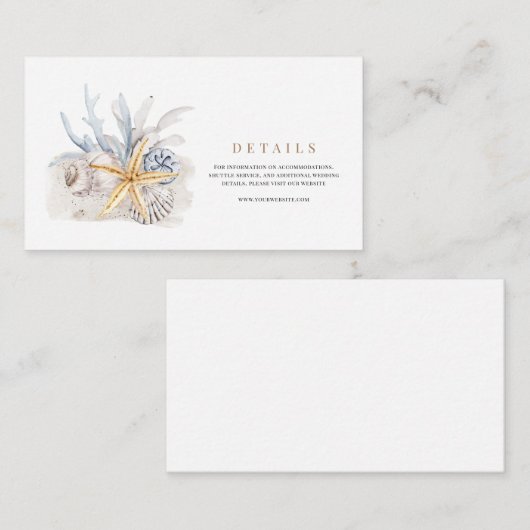 Tropical Beach Ocean Shell bruiloft details Informatiekaartje (Voorkant / Achterkant)