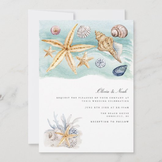 Tropical Beach Ocean Shell bruiloft uitnodiging Ka (Voorkant)