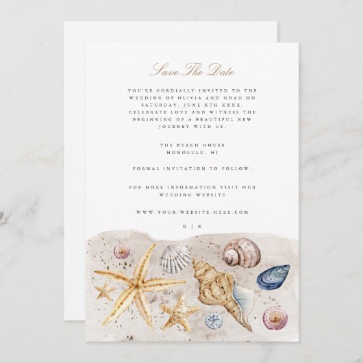 Tropical Beach Ocean Shell Save The Date Kaart (Voorkant / Achterkant)