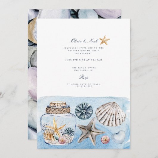 Tropical Beach Ocean Shell Verloving Uitnodiging (Voorkant / Achterkant)