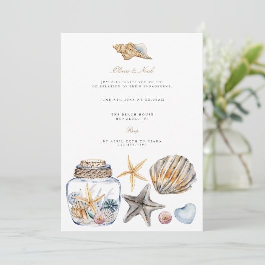 Tropical Beach Ocean Shell Verloving Uitnodiging (Staand voorkant)