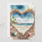 Tropical Beach Ocean Waterverf Save the Date Kaart (Voorkant)