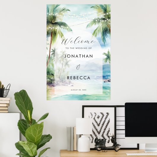 Tropical Beach Ocean Wedding Welkomstbord poster (Thuiskantoor)