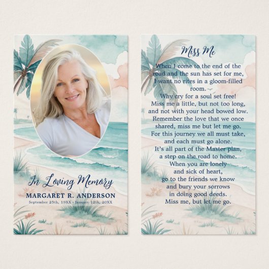 Tropical Beach Oval Photo Memorial Prayer Kaart (Voorkant /achterkant)