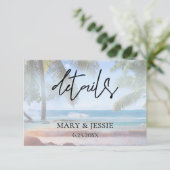 Tropical Beach Palm Bruiloft of Feest Details Informatiekaartje (Staand voorkant)