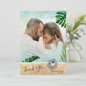 Tropical Beach Palm Foto Bestemming Bruiloft Bedankkaart (Staand voorkant)