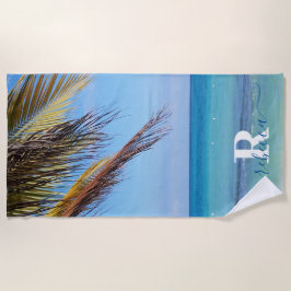 Tropical Beach Palm Monogram Naam Strandlaken