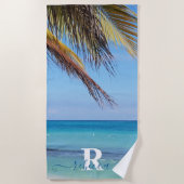 Tropical Beach Palm Monogram Naam Strandlaken (Voorkant)