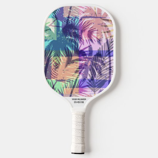 Tropical Beach Palm Print Aangepaste naam Telefoon Pickleball Paddle (Achterkant)