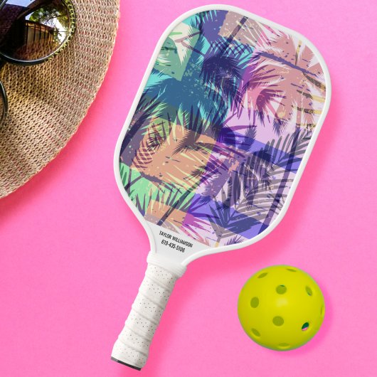 Tropical Beach Palm Print Aangepaste naam Telefoon Pickleball Paddle
