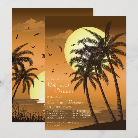 Tropical Beach Palm repetitie Diner uitnodiging (Voorkant / Achterkant)