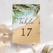 Tropical Beach Palm String Lights Wedding Kaart