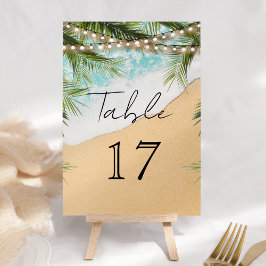 Tropical Beach Palm String Lights Wedding Kaart