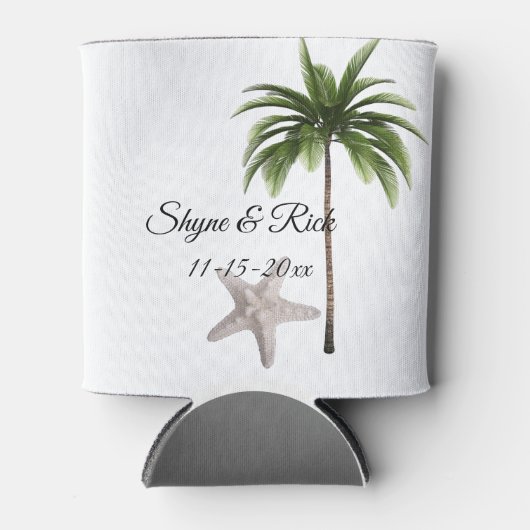 Tropical Beach Palm Tree Bruiloft receptie gunst Blikjeskoeler (Voorkant)