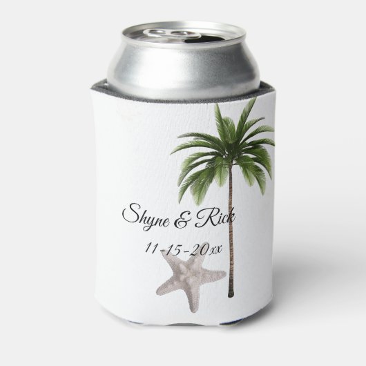 Tropical Beach Palm Tree Bruiloft receptie gunst Blikjeskoeler (Blikje Achterkant)