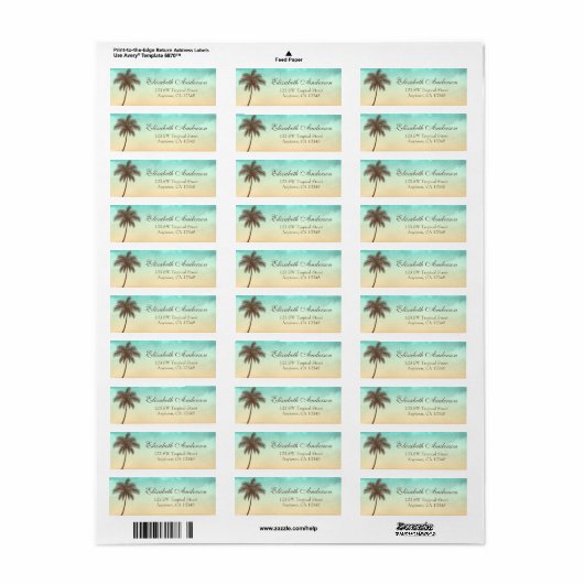 Tropical Beach Palm Tree gepersonaliseerd Etiket (Full Sheet)