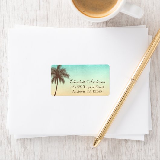 Tropical Beach Palm Tree gepersonaliseerd Etiket (Insitu)