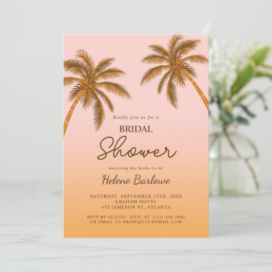 Tropical Beach Palm Tree Modern Vrijgezellenfeest Kaart (Staand voorkant)