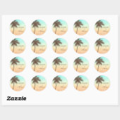 Tropical Beach Palm Tree Ronde Bruiloft Favor Labe Sticker (Vel)
