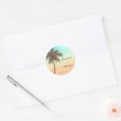 Tropical Beach Palm Tree Ronde Bruiloft Favor Labe Sticker (Envelop)