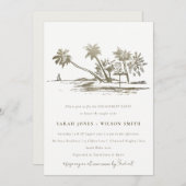 Tropical Beach Palm Tree Sketch Gold Engagement Kaart (Voorkant / Achterkant)