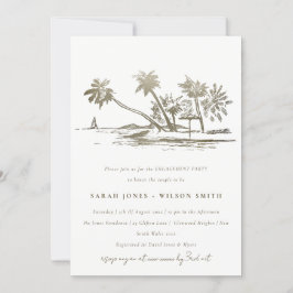 Tropical Beach Palm Tree Sketch Gold Engagement Kaart
