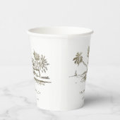 Tropical Beach Palm Tree Sketch Pale Gold Wedding Papieren Bekers (Rechts)